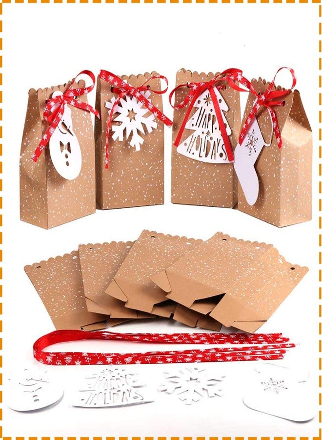 OurWarm 24-Piece Kraft Paper Gift Bags Assortment with Holiday Tags for Christmas Party Favors, 5 x 3 x 7 Inches - Image 1